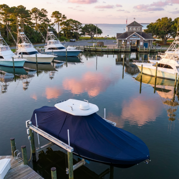 Contender 44 ST T-Top boat cover in Black Sunbrella fabric