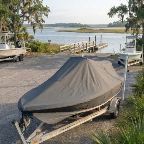 Tidewater 180 center console boat cover in charcoal