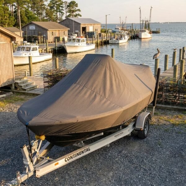 Tidewater 1900 center console boat cover in charcoal