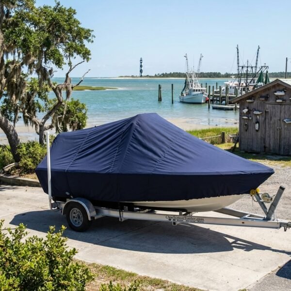 Tidewater 198 center console boat cover in navy