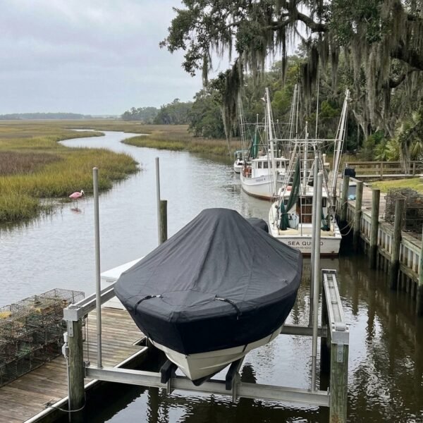 Tidewater 210 LXF center console boat cover in charcoal