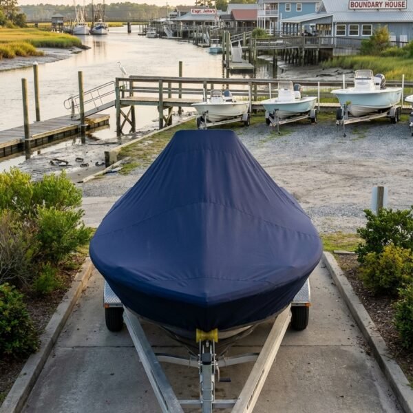Tidewater 210 SUV center console boat cover in navy