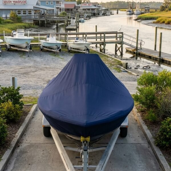 Tidewater 220 SUV center console boat cover in black