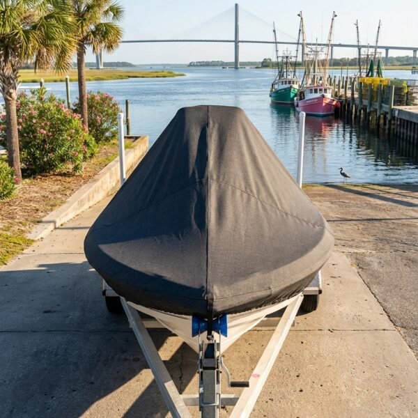 Tidewater 2200 Bay center console boat cover in black