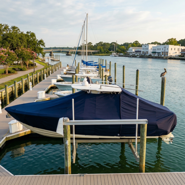 Tidewater 252 Adventure T-Top boat cover in black (Sunbrella)
