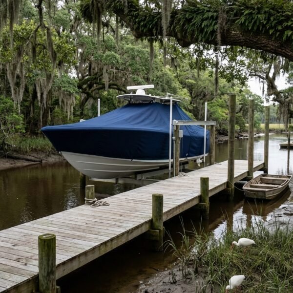 Tidewater 2700 Carolina Bay T-Top boat cover in navy (7oz)