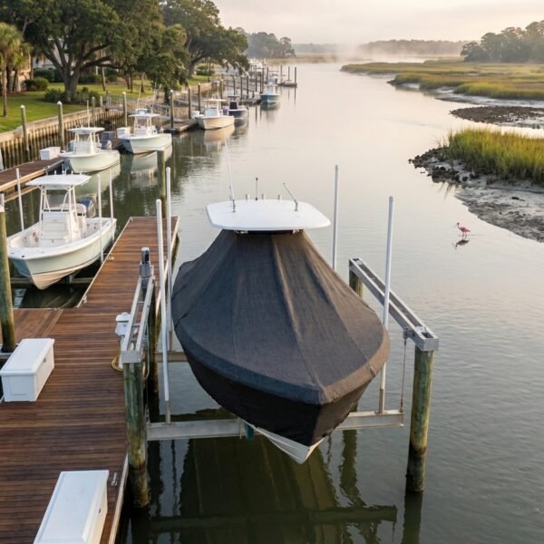 Tidewater 3100 Carolina Bay T-Top boat cover in charcoal