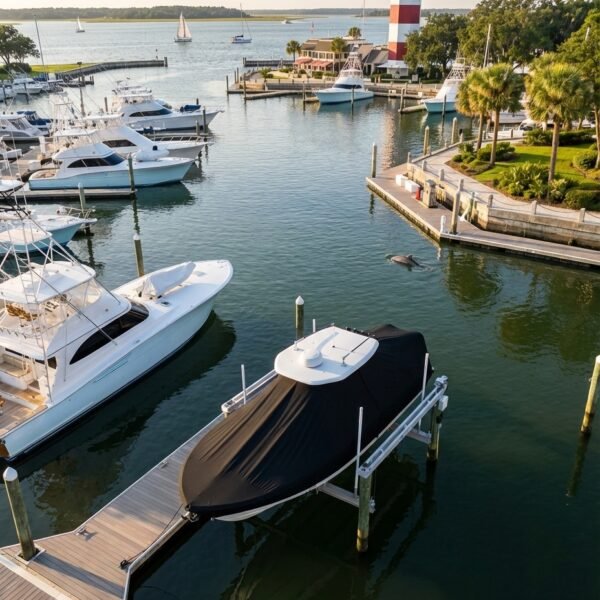 Tidewater 320 T-Top boat cover in black