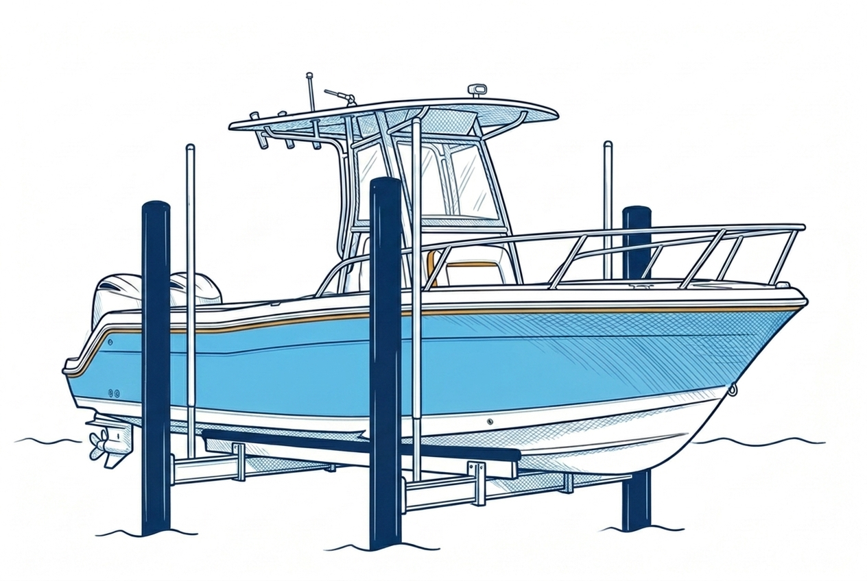 Boat raised on a boat lift