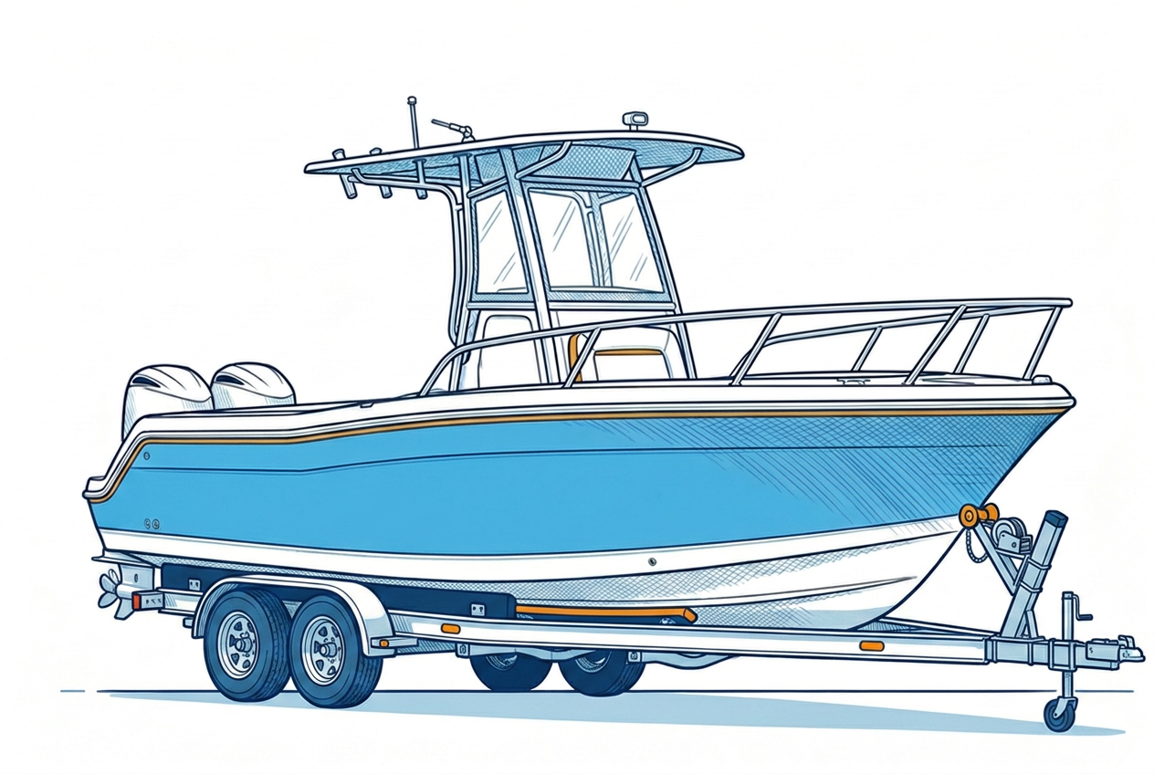 Boat stored on a trailer