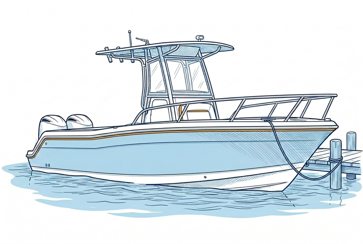 Boat stored in the water at a dock