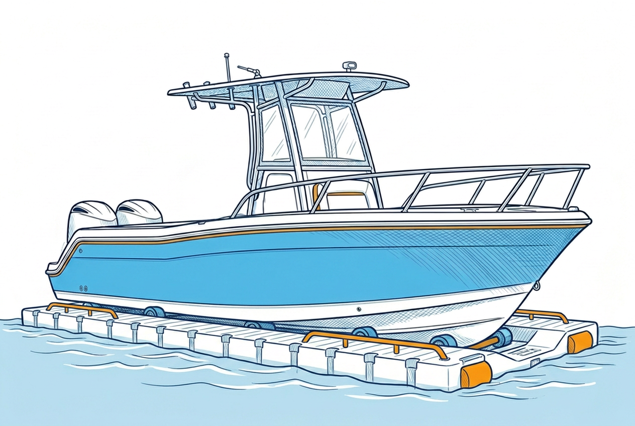 Boat on a floating jet dock