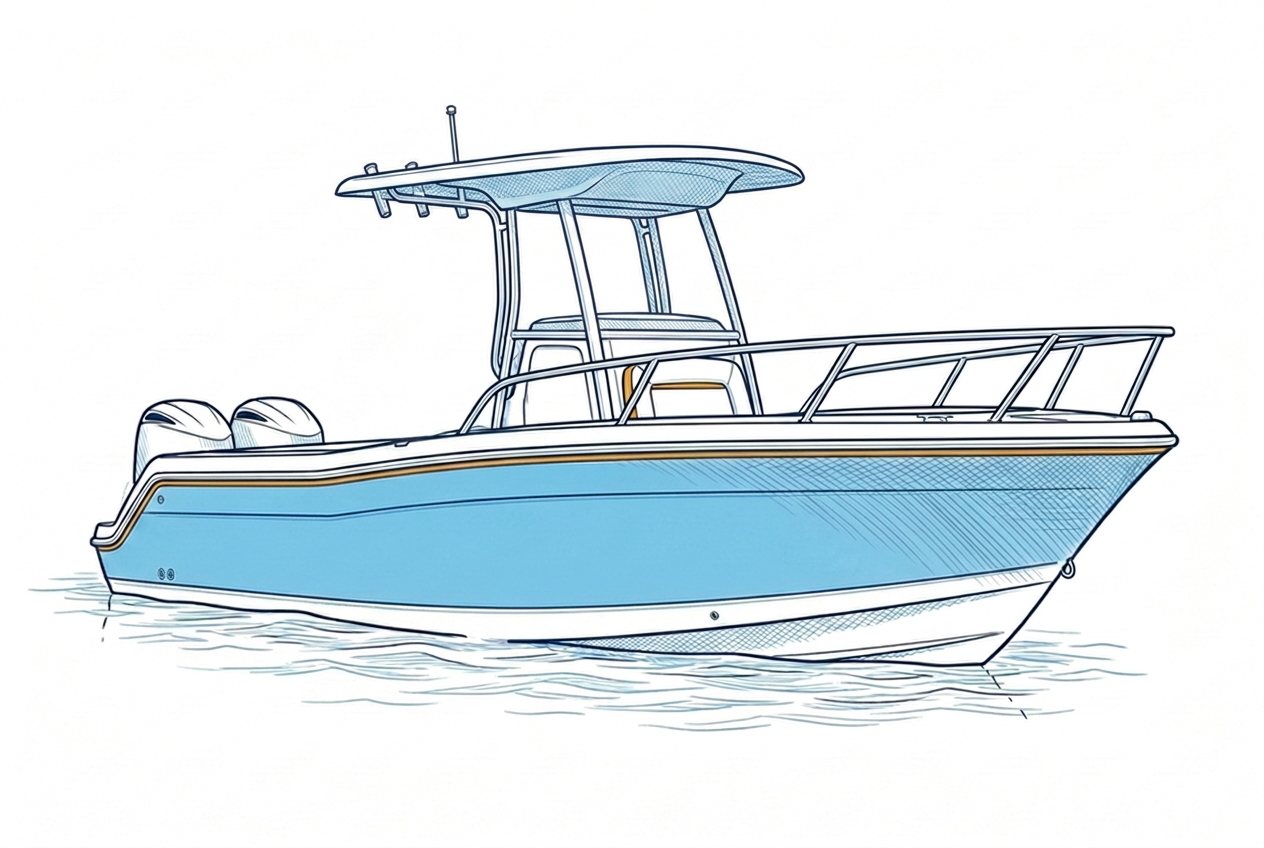 Boat with a Key West style low-profile hardtop