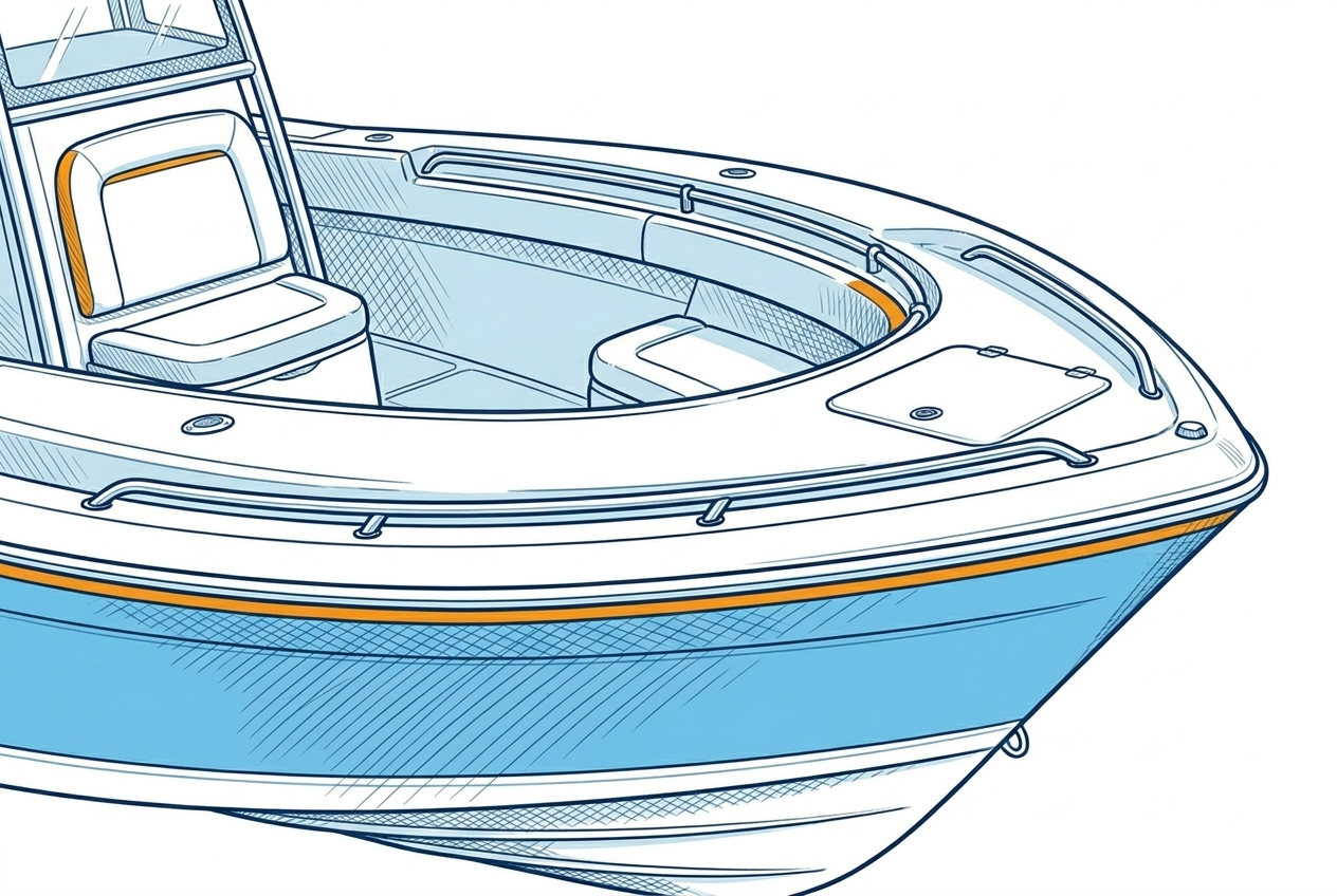 Boat bow with a recessed bow rail