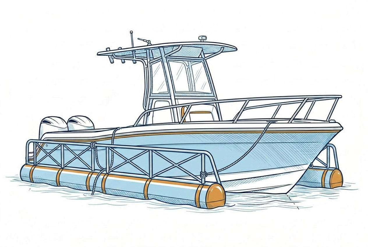 Boat in a floating sea pen