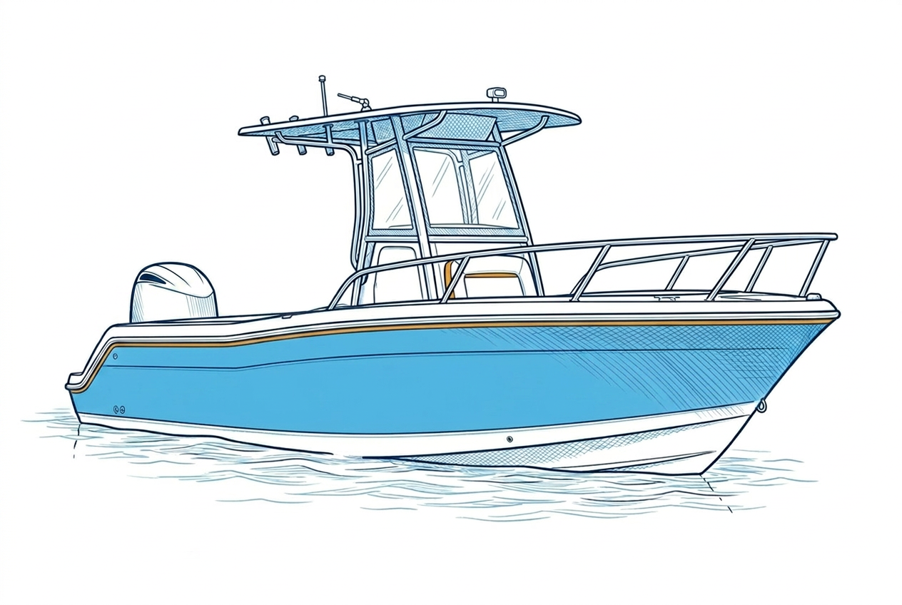 Center console boat with a single outboard motor