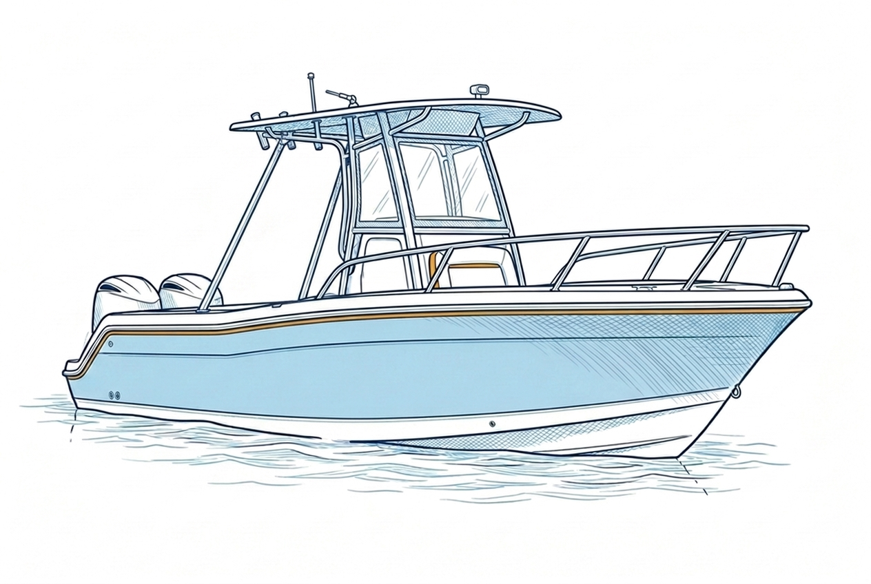 Boat T-top with aft support bars