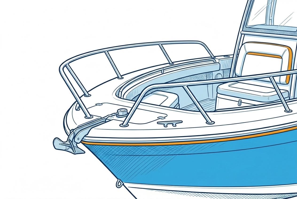 Boat bow with a walkthrough bow rail